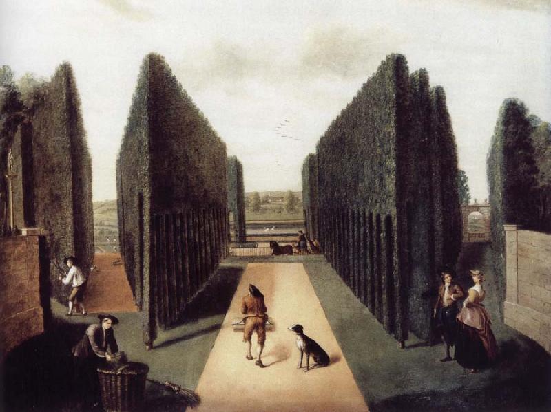 unknow artist Hartwell House,Topiary alleys behind the wilderness and William iii Column oil painting image